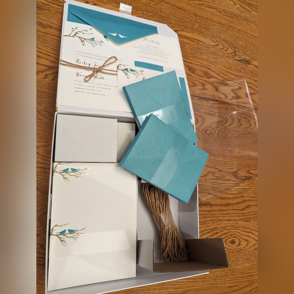 Celebrate it Wedding Invitation Kit 30 Sets (white & teal lovebirds) NIB - Picture 2 of 11